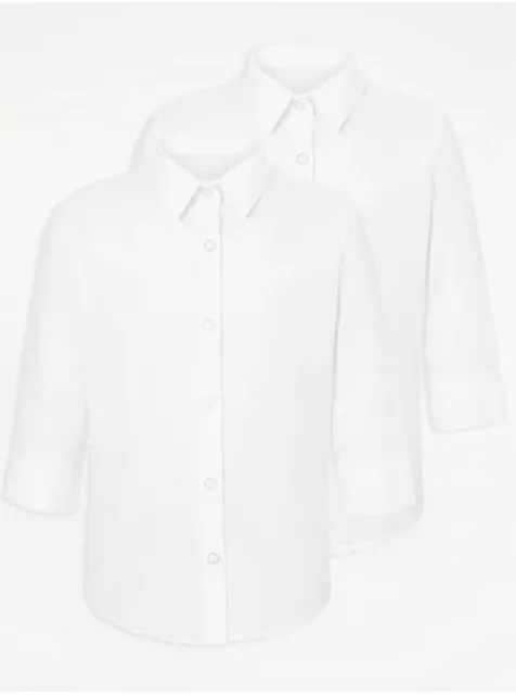 Girls School 2 Pack  3/4 Sleeve Shirts Blouse  - White sizes Age 3-18 Uniform