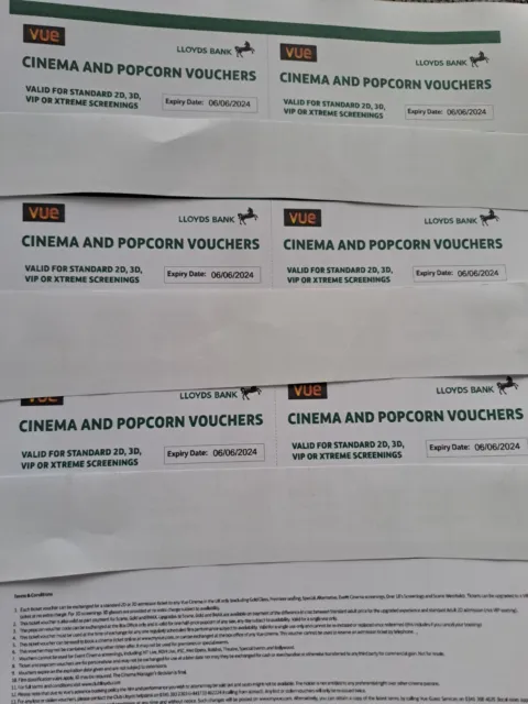 6 x Vue Cinema Tickets and Half Price Popcorn valid until 06/06/2024
