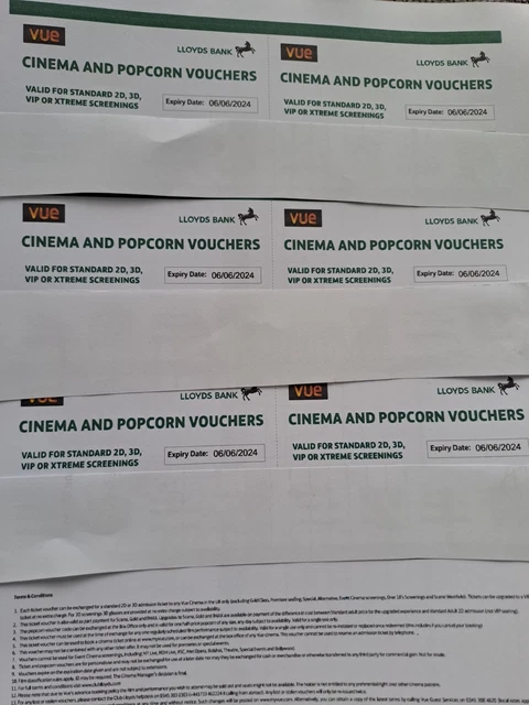 6 x Vue Cinema Tickets and Half Price Popcorn valid until 06/06/2024 6 x Vue Cinema Tickets and Half Price Popcorn valid until 06/06/2024