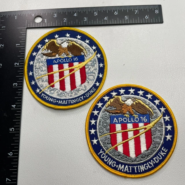 Lot of 2 LETTER SIZE VARIATIONS!!! APOLLO 16 Moon Lunar Mission NASA Patch 261D