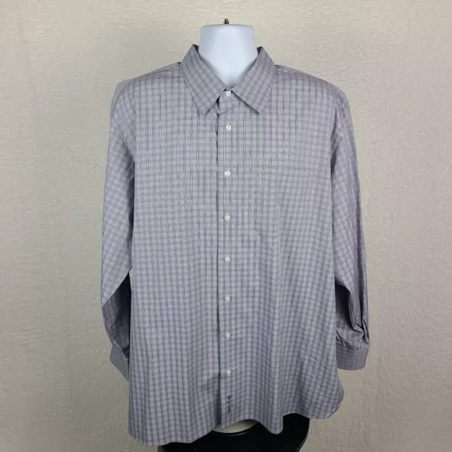 John W Nordstrom Dress Shirt 18.5 - 35 Blue Gray Check Traditional Fit Button Up