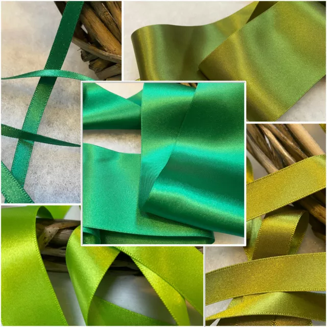 Berisfords Double Satin Ribbon GREEN Shades 3 7 10 15 25 35 50 70mm Widths ECO