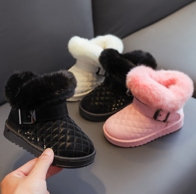 Kids Winter Warm Ankle Snow Boots Boys Girls Chelsea Fur Lined Toddler Shoes UK