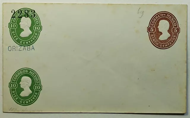 1883 #E15 Mexico Compound Overprint Uprated Postal Stationery Unused Orizaba