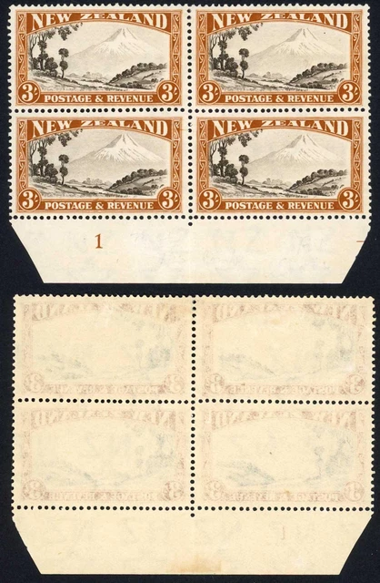 New Zealand SG569 3/- Perf 13-14 x 13.5 Single Wmk U/M Plate Block
