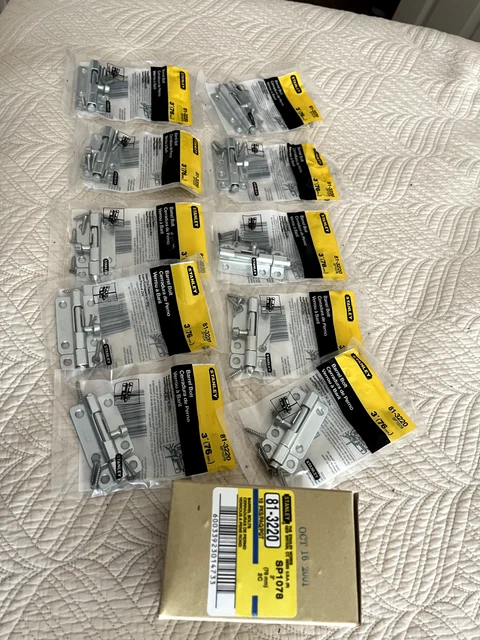 Box of 10 Stanley Barrel Bolt w/ Screws 3" Steel/Zinc Plated Sliding Lock