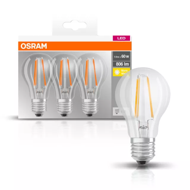 3 x Osram LED Filament Leuchtmittel Birnen Kerzen Tropfen E14/E27 warm neutral