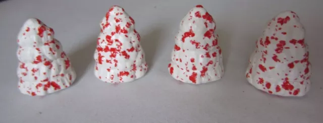 Lot of 4 Vintage Painted White Red Ceramic Christmas Tree Macrame Craft Beads