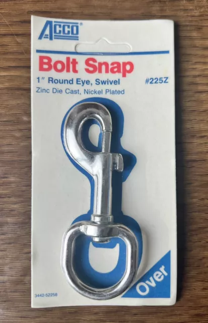 Vintage ACCO Bolt Snap 1” Round Eye Swivel Zinc Die Cast Nickel Plated 225Z 1986