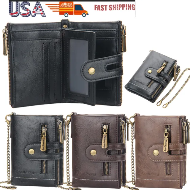 Men's Leather Folding Wallet Credit Card Holder Zipper Coin Purse Small Clutch