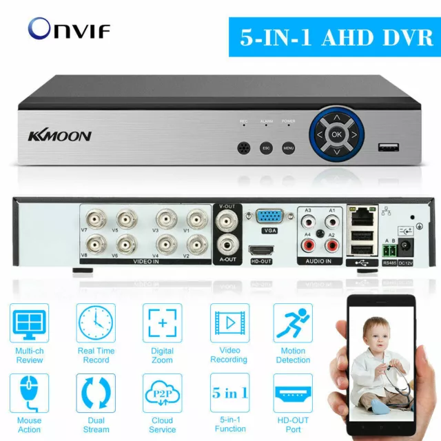 8ch 1080P 1080N AHD TVI CVBS CCTV DVR XMEYE MOBILE APP F KKMOON 1TB HARD DRIVE