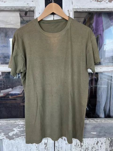 VINTAGE KOREAN WAR(?) US Army Blank Green Uniform Tee Thin Soft large ...