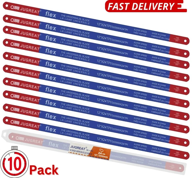 Hacksaw Replacement Blades High Speed 24 TPI-12" Length Carbon Steel 10 Pack