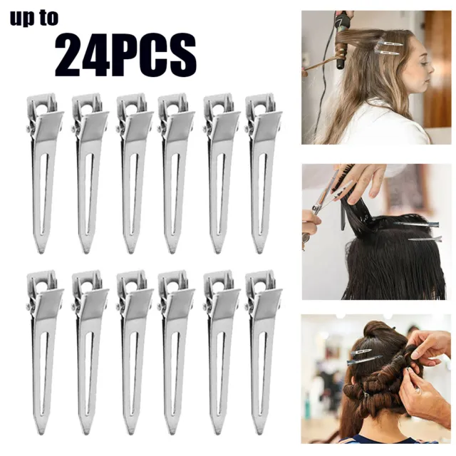 24X Hairdressing Hair Clip Single Hole Pin Curl Setting Section Duckbill Hairpin
