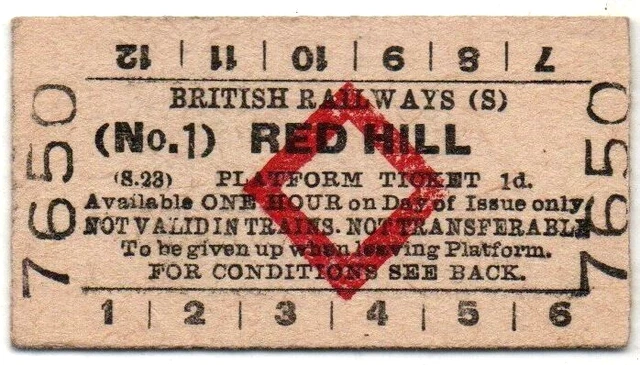 BR(S) Platform Ticket Red Hill (No.1) 1d (S.23)
