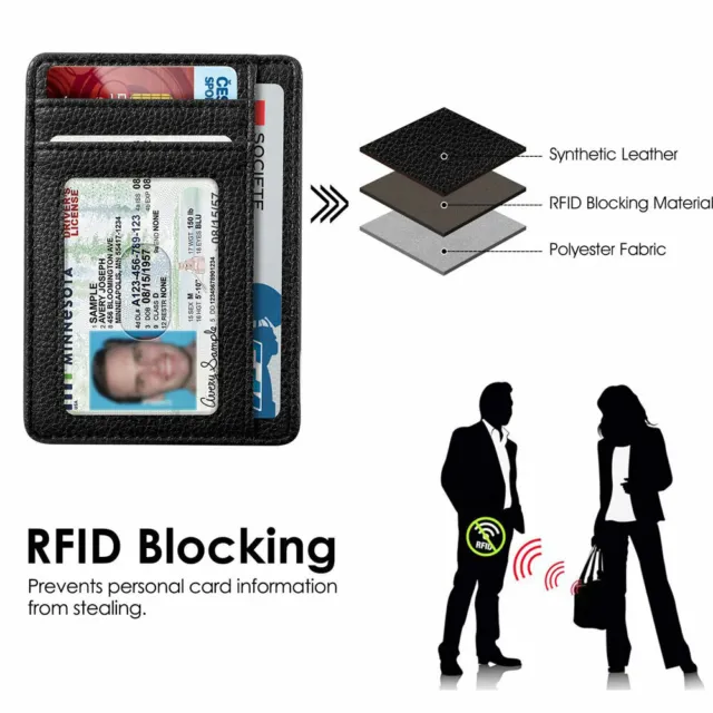 Mens RFID Blocking Leather Slim Wallet Money Credit Card Slots Coin Holder 6