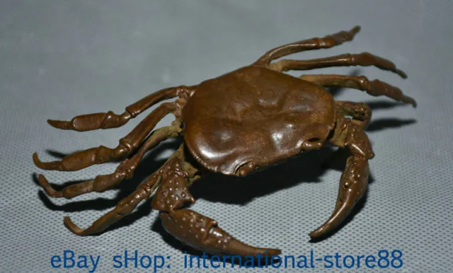 4.6" Collect Old Chinese Red Copper lifelike Carving Crabs Statue