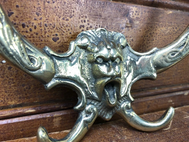 Antique Style Devil Gargoyle Double Door Hook Art Nouveau Grotesque Vintage Coat 2