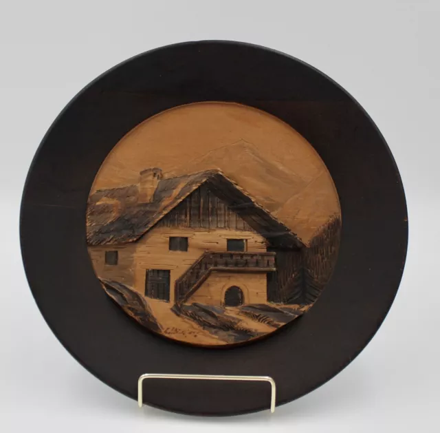 Hand Carved 3D Mountain Home Chalet Wooden Decorative Wall Plate Plaque Hanging