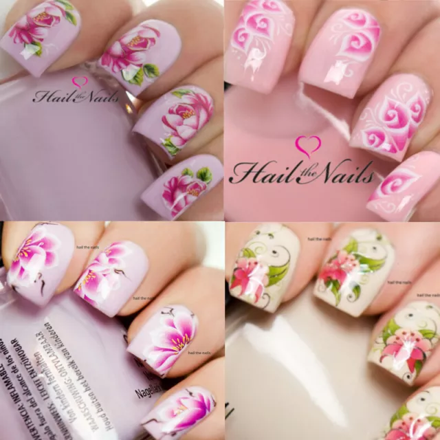 Blume Nagel Aufkleber Nail Art Wraps Wassertransfers Aufkleber Rosa Blumen