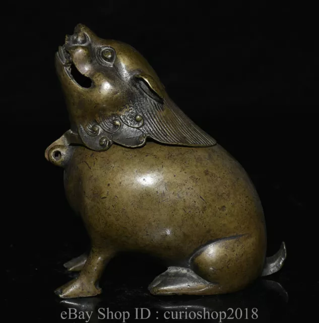 5.6 " China Bronze Dynasty Fengshui Animal Fu Dog Wealth incense burner Censer