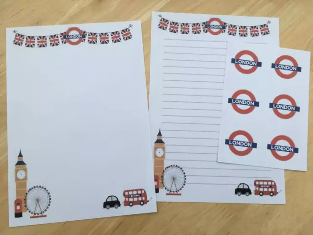London Stationery - 25 Sheet Letter Writing Paper & 6 Stickers Set