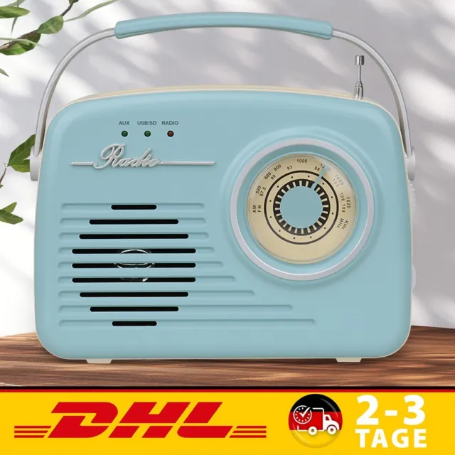 Radio Retro Küchenradio Nostalgie Retro AM/FM AUX USB SD-Karte Lautsprecher Blau