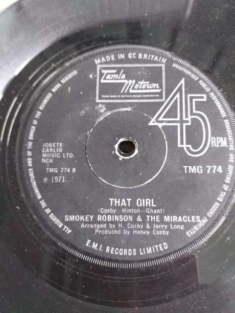 Tamla Motown - Smokey Robinson - 45 rpm 7" Single Vinyl Record - That Girl