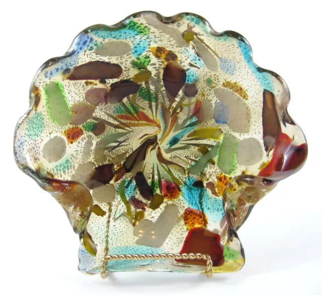 MURANO GLASS Bowl Candy Dish Multi Color Gold Fleck Flakes Shell 1950's