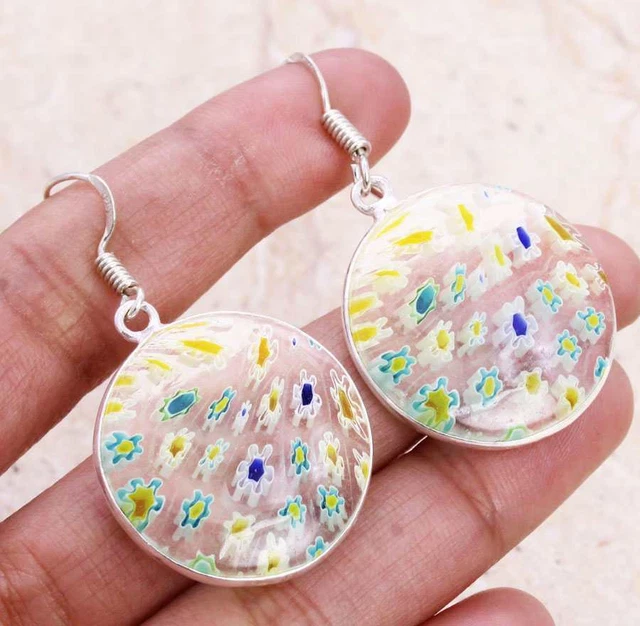 Dichroic Glass 925 Silver Plated Handmade Earrings of 1.5" Ethnic Gift