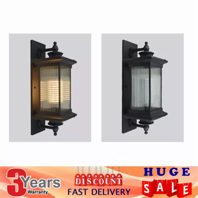 French Country Large Square Metal Lantern Shaped Glass Outdoor Gate Wall Lights