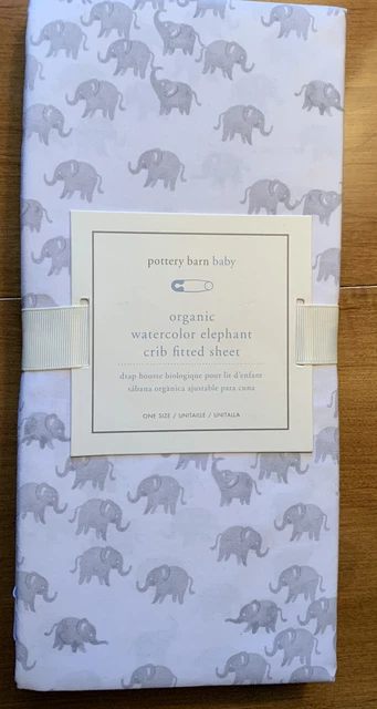 Hoja ajustada para cuna de algodón orgánico acuarela gris elefante nueva con etiquetas
