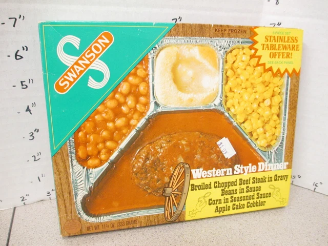 Swanson TV DINNER 1979 WESTERN STYLE beef beans corn potato frozen food box