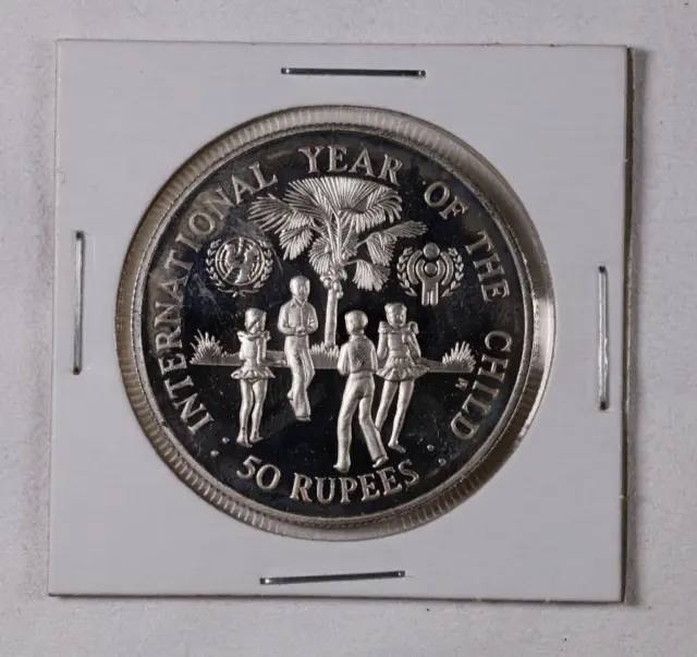 1980 Seychelles 50 Rupees.  KM42.  Proof .925 Silver. Year of the Child.