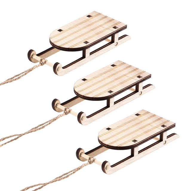 3 Pcs Mini Luge En Bois Traîneau Décor De Noël Mini-décor Bureau