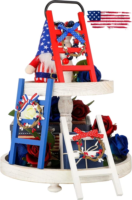 3 Pieces 4Th of July Tiered Tray Patriotic Mini Wood Book Stack Independence