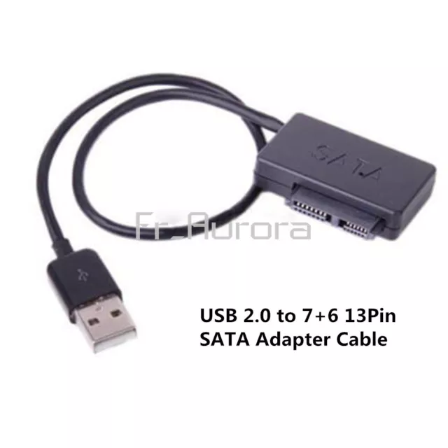 USB 2.0 to 7+6 13Pin Slimline SATA Laptop CD/DVD Rom Optical Drive Adapter Cable