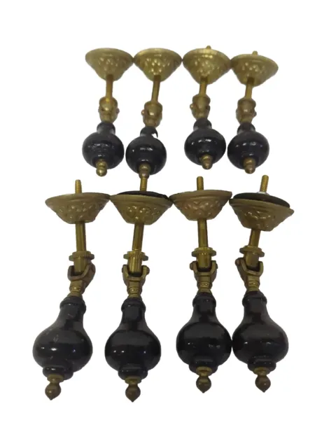 Lot of 8 Reproduction Victorian Eastlake Teardrop Drawer Knob Handle Wood Brass
