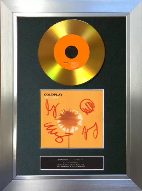 COLDPLAY Yellow Mounted Signed Autograph GOLD CD Print A4 #83 3