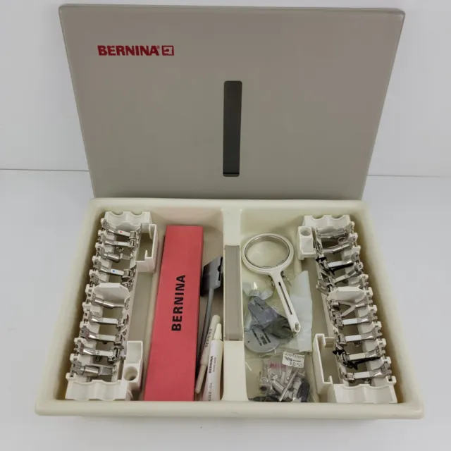 Vintage Bernina Accessories Carrying Case w/ 20 Old Style Presser Feet & Tools
