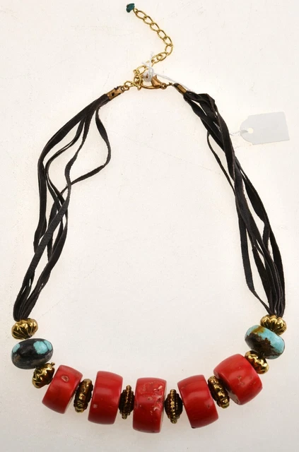 Collar de ensueño de coral de bambú y turquesa coral vintage etnoico único RARO