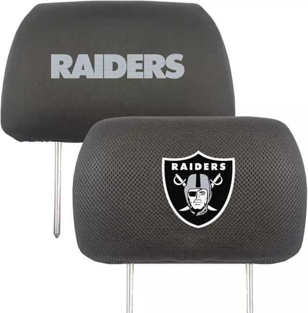 Las Vegas Raiders Pair of Premium Auto Head Rest Covers, Embroidered, Black...