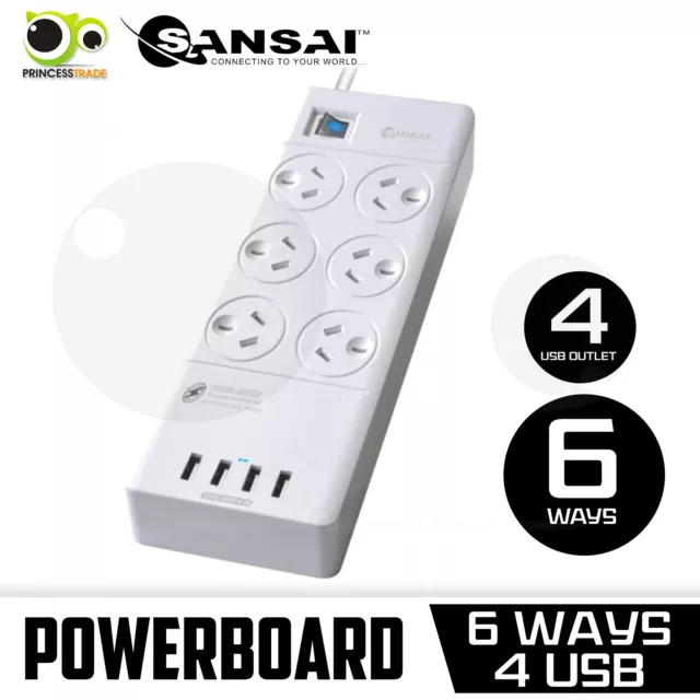 2X Sansai 6-Ways Surge Protected USB Power Board