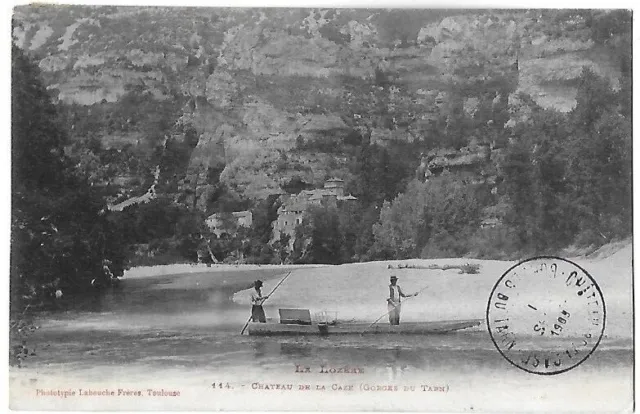 CPA carte postale ancienne Lozère bac à traille vers le château de la Caze