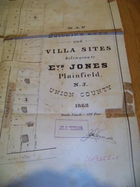 1868 Map Plainfield NJ Evan Jones J. R. Dunham James S. Vosseller Sauerwein 2