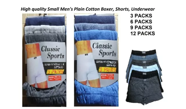 3 6 9 12 Pairs Men's Plain Boxer Shorts Underwear, Cotton Rich Boxers