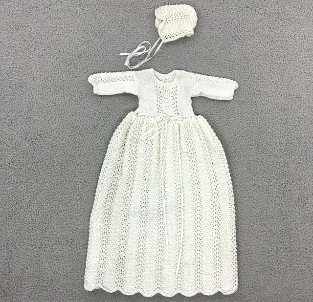Abito da battesimo vintage all'uncinetto bambino 0-3 mesi cofano battesimo con biancheria intima
