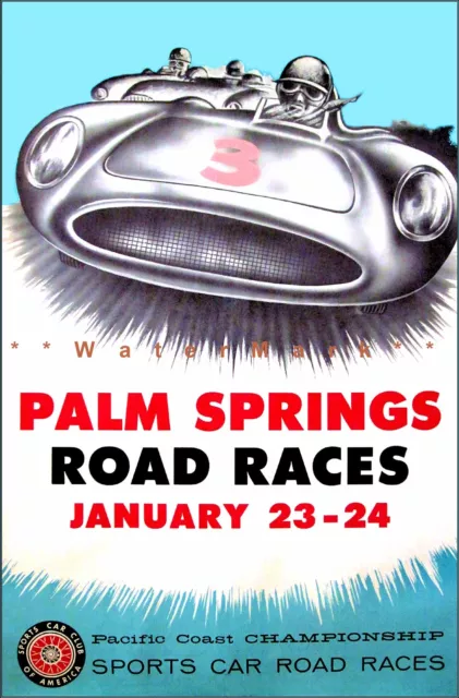 Palm Springs Road Races 1950 Vintage Poster Print Retro Style Car Racing Art