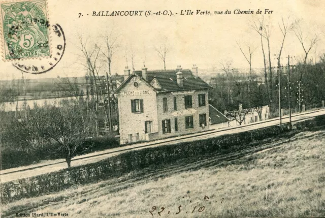 BALLANCOURT SUR ESSONNE L'île Verte vue du Chemin de Fer Enseigne Pêche à Ligne