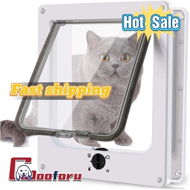 😺Puerta para gato Kiir, cerradura de 4 vías puerta interior para gato de hasta 1,2'', puerta para mascotas adecuada para